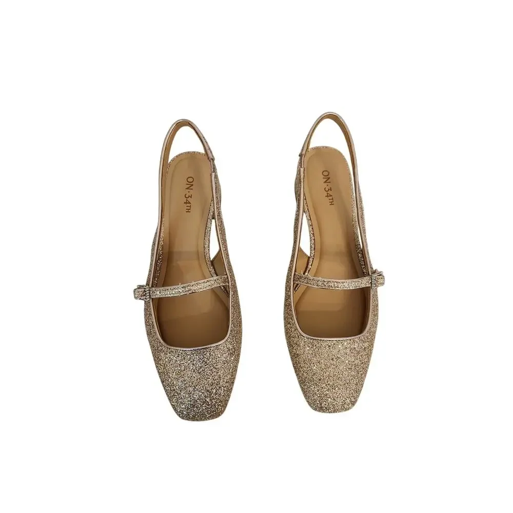 New On 34th Women's Amelia Buckled Slingback Pumps Rose Gold Glitter 8M
